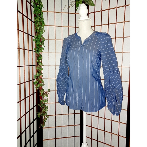 Anthropologie Belle Vere Pleated Striped Blouse - Picture 2 of 16